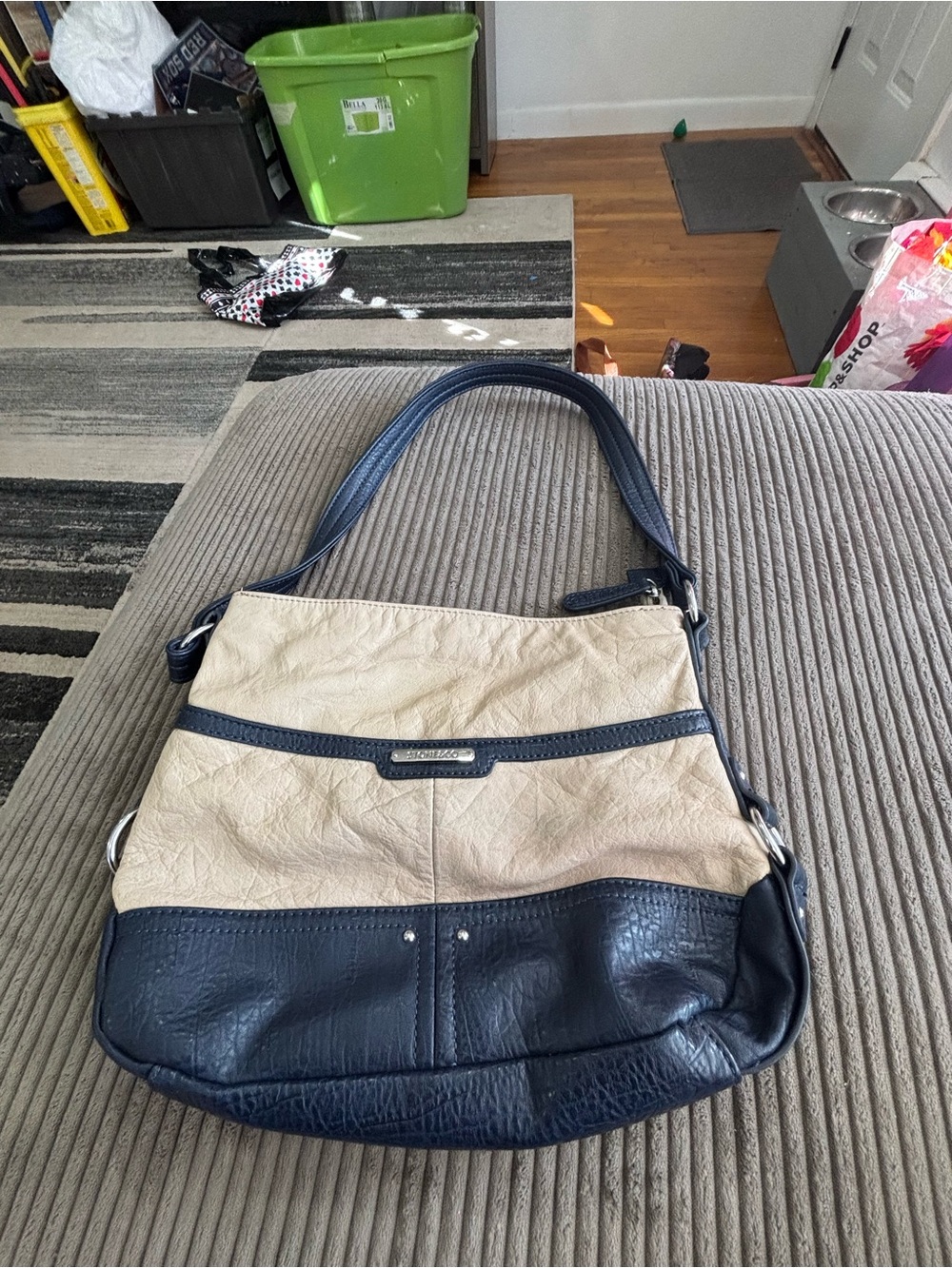 Stone & Co. Two-Tone Cream and Navy Shoulder Bag